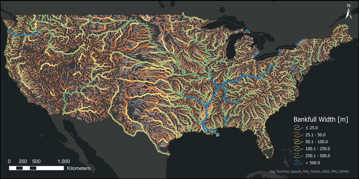 Bankfull width across CONUS rivers