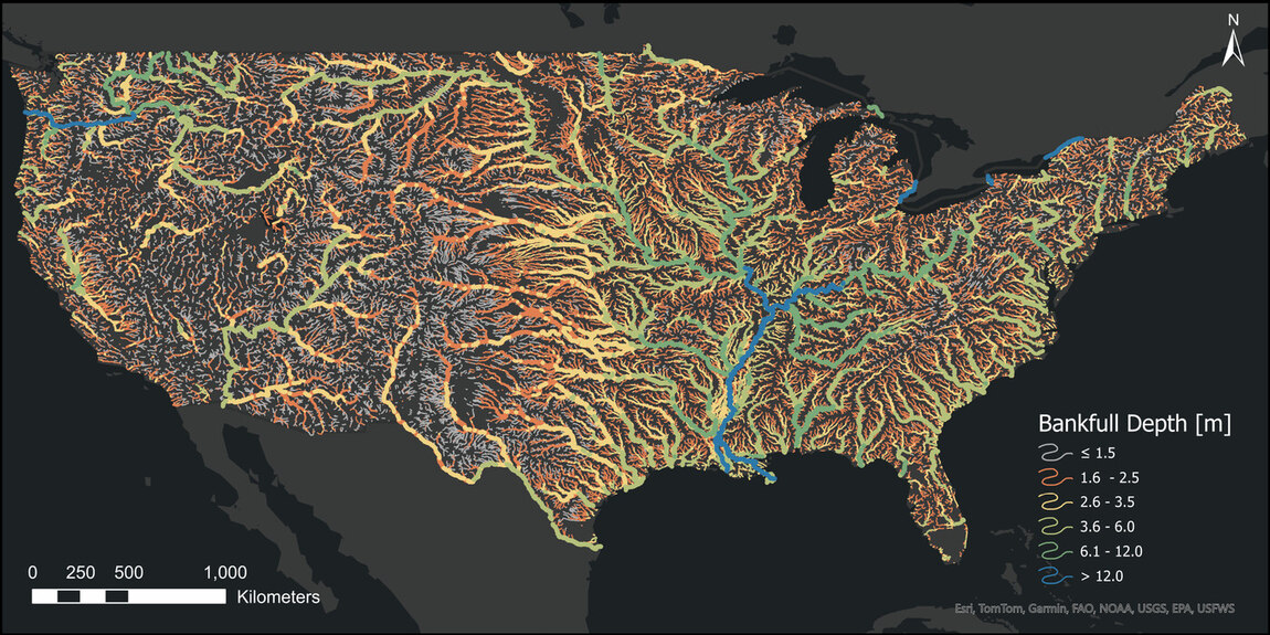 Bankfull depth across CONUS rivers