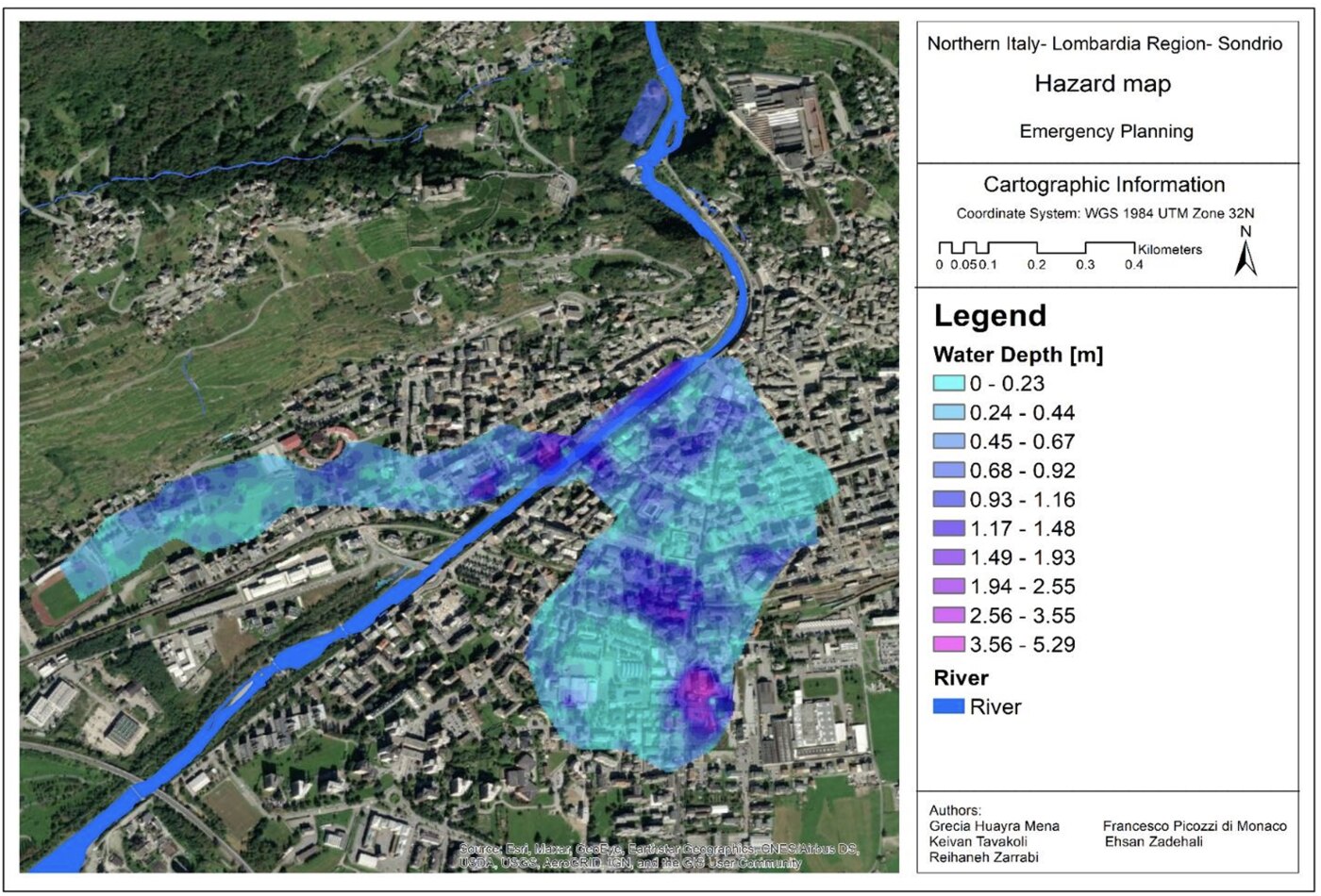 Flood hazard map (water depth), Sondrio